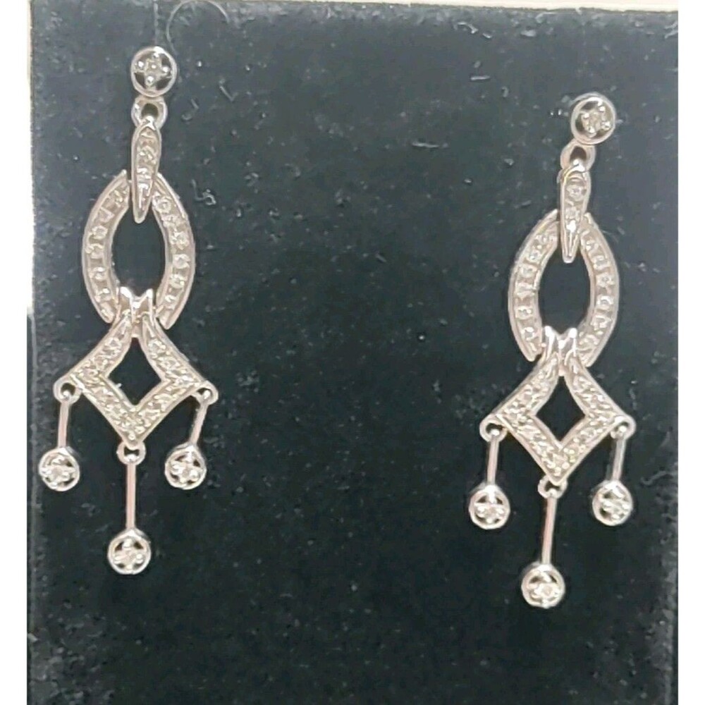 14 K White Gold Diamond Chandelier Earrings 47 MM X 14 MM
